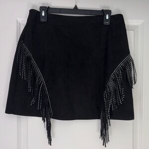 SHEIN Black Skirt with Fringe and Studs